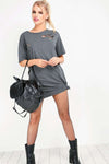 Dark Grey Ripped Oversized Basic Tshirt Dress - bejealous-com