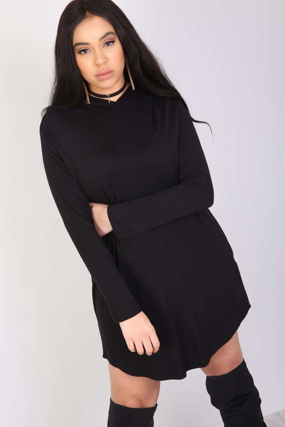 Curve Hem Basic Jersey Mini Dress - bejealous-com