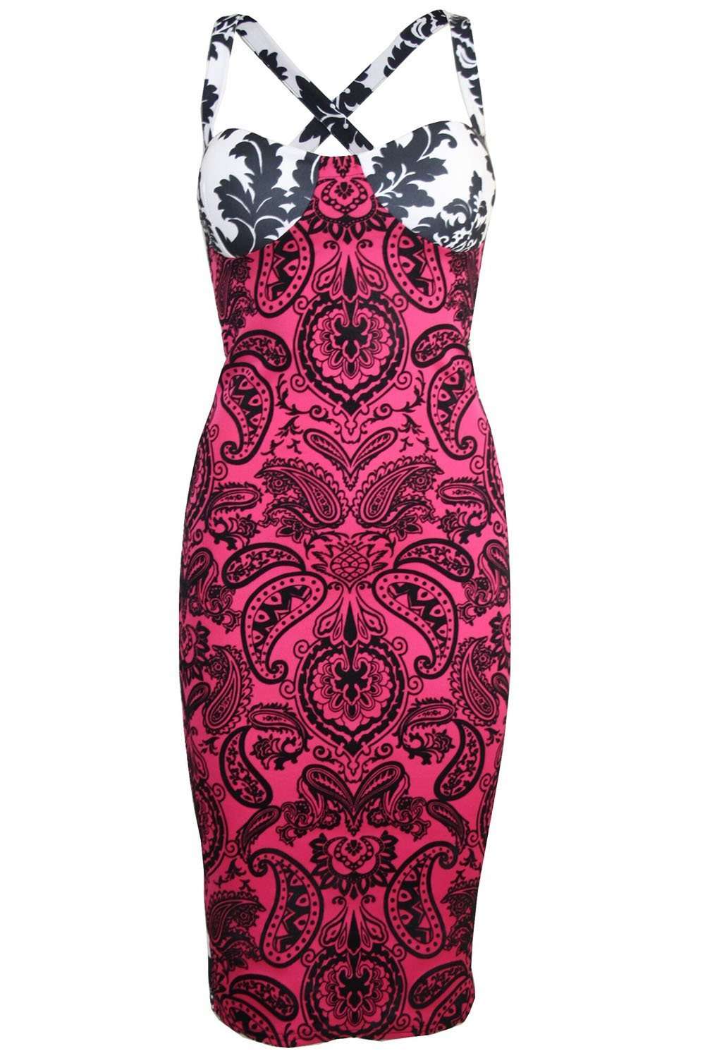 Dina Baroque Racer Back Midi Bodycon Dress - bejealous-com