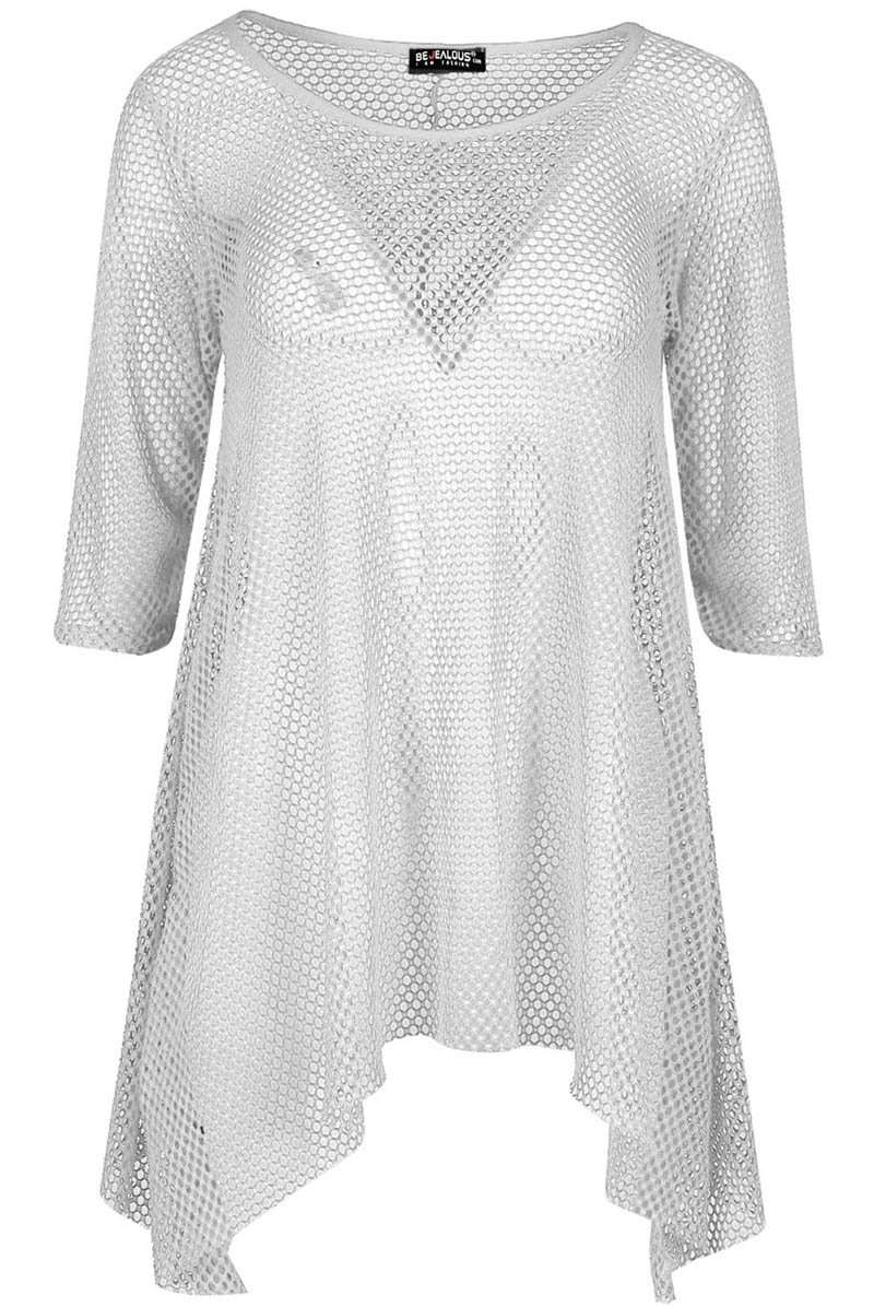 Dipped Hem Oversized Red Fishnet Tshirt - bejealous-com