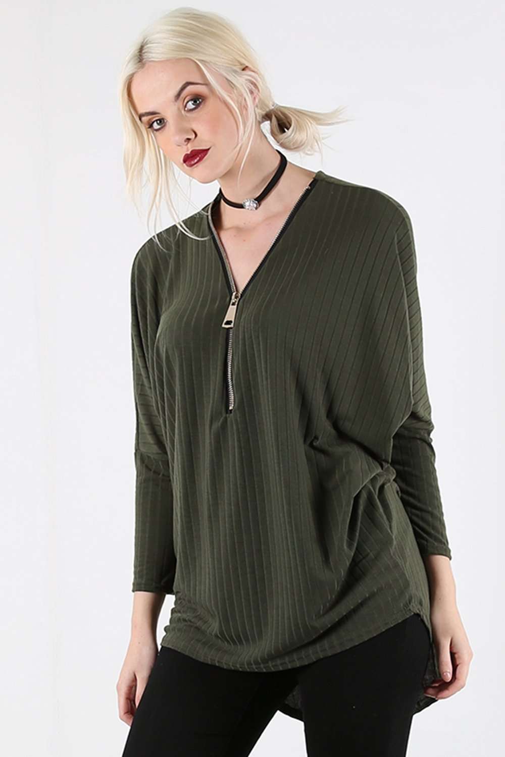 Eila Long Sleeve Plunge Neck Bat Wing Top - bejealous-com