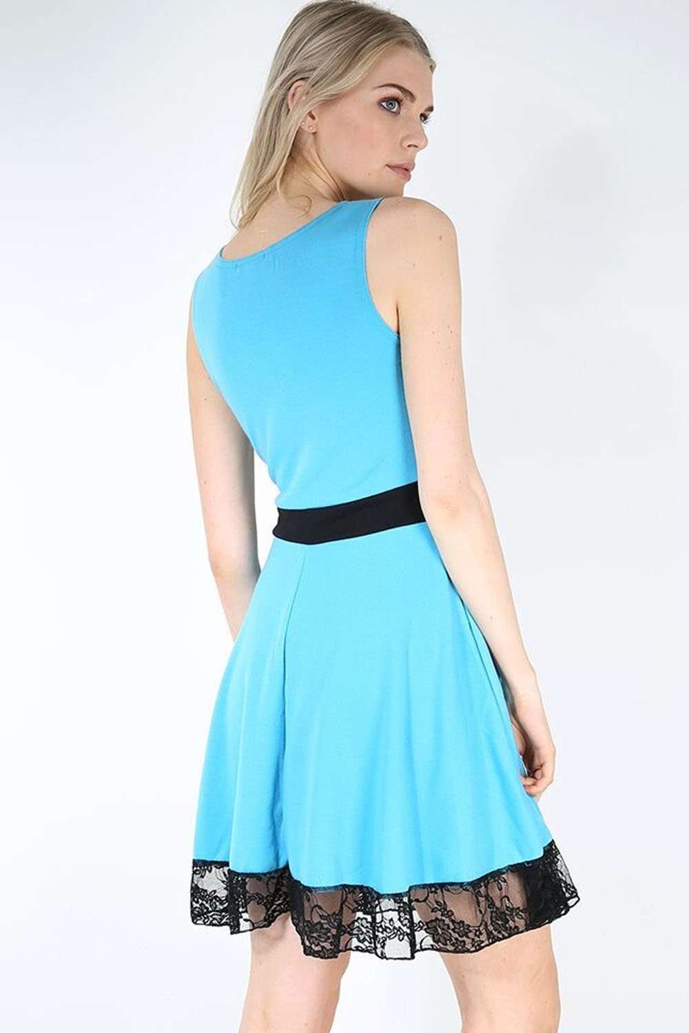 Elijah Lace Insert Sleeveless Mini Skater Dress - bejealous-com