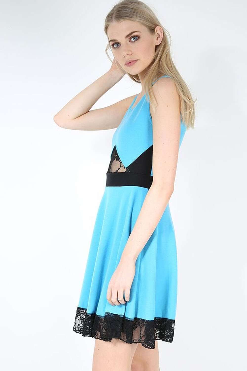 Elijah Lace Insert Sleeveless Mini Skater Dress - bejealous-com