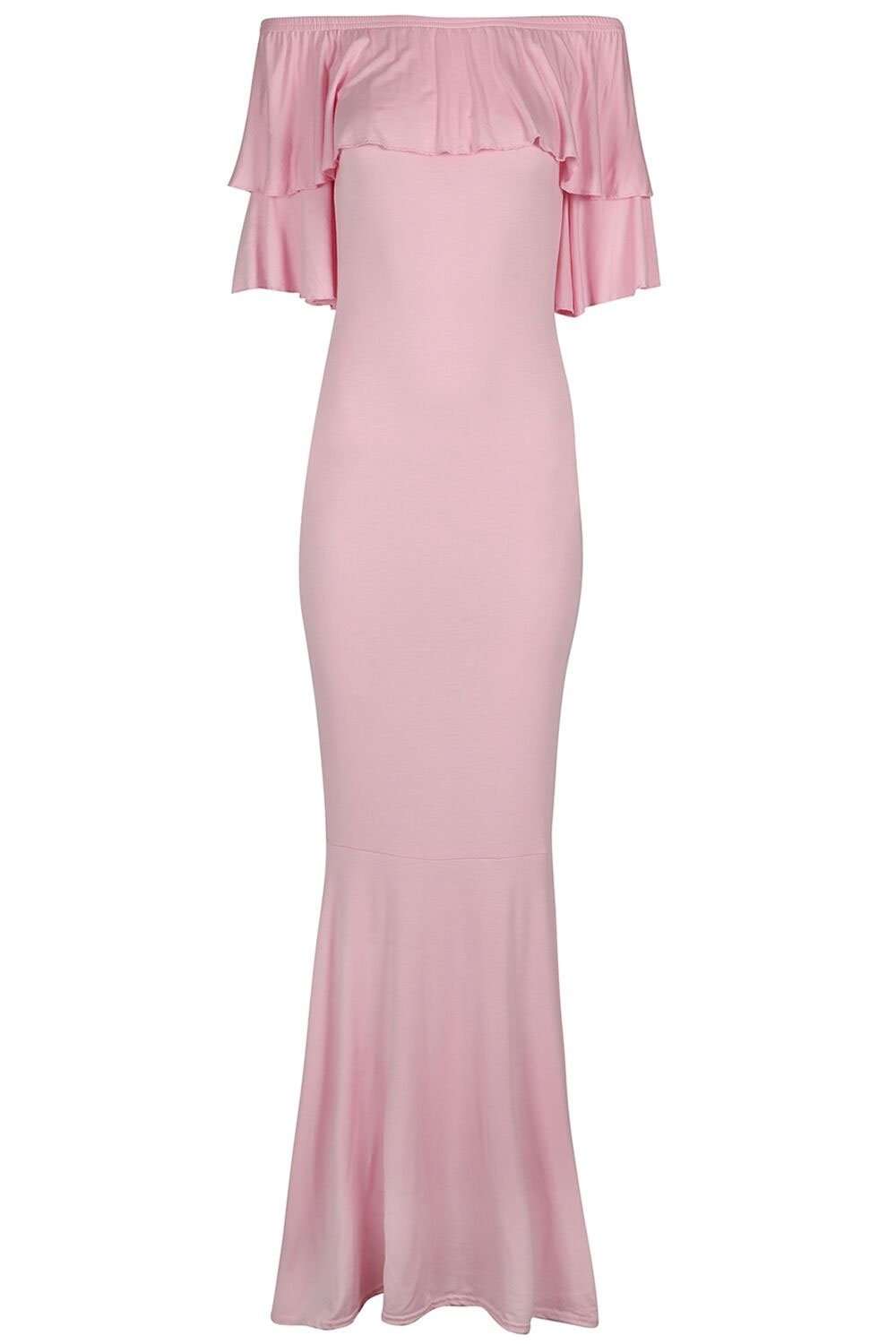 Ellie Bardot Frill Sleeve Fishtail Maxi Dress - bejealous-com
