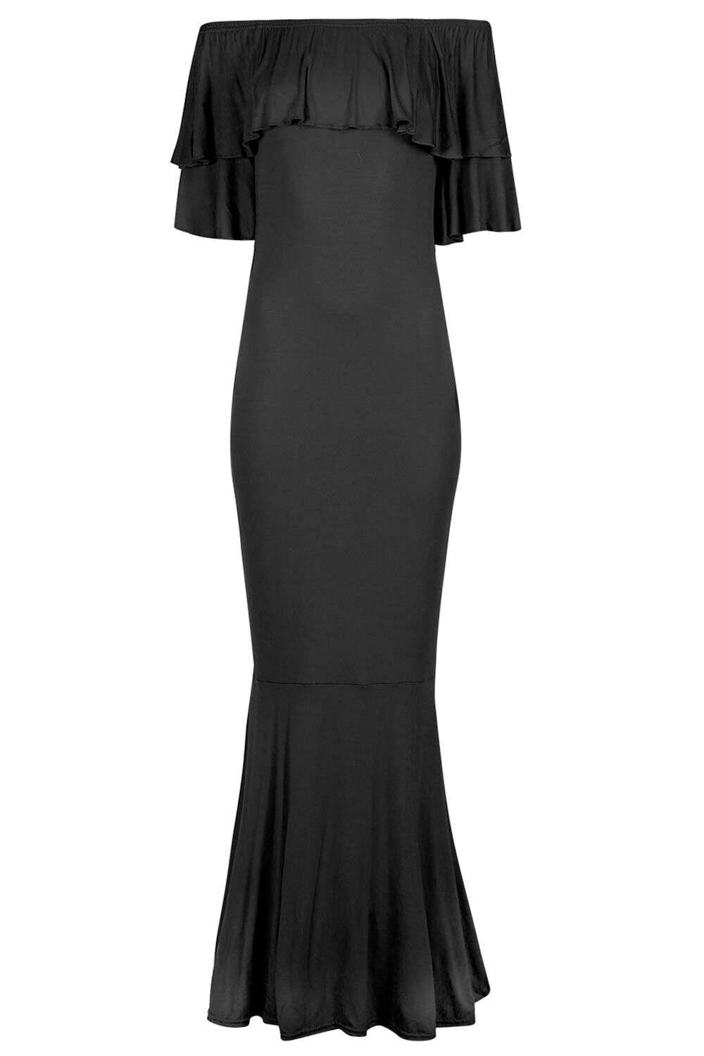 Ellie Bardot Frill Sleeve Fishtail Maxi Dress - bejealous-com