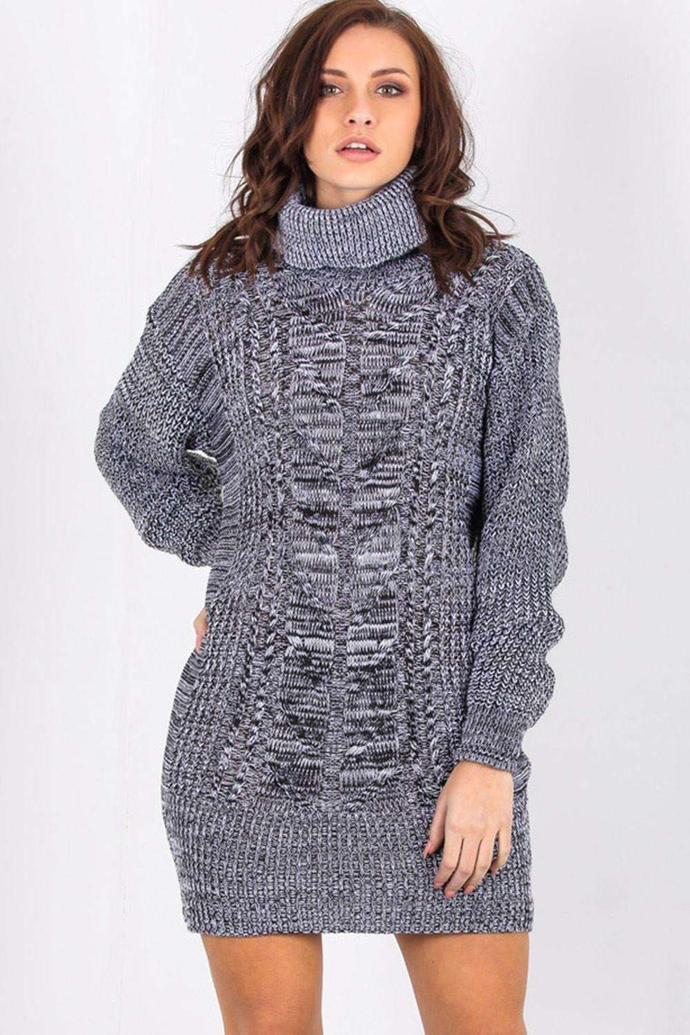 Long Sleeve Roll Neck Knitted Jumper Dress - bejealous-com