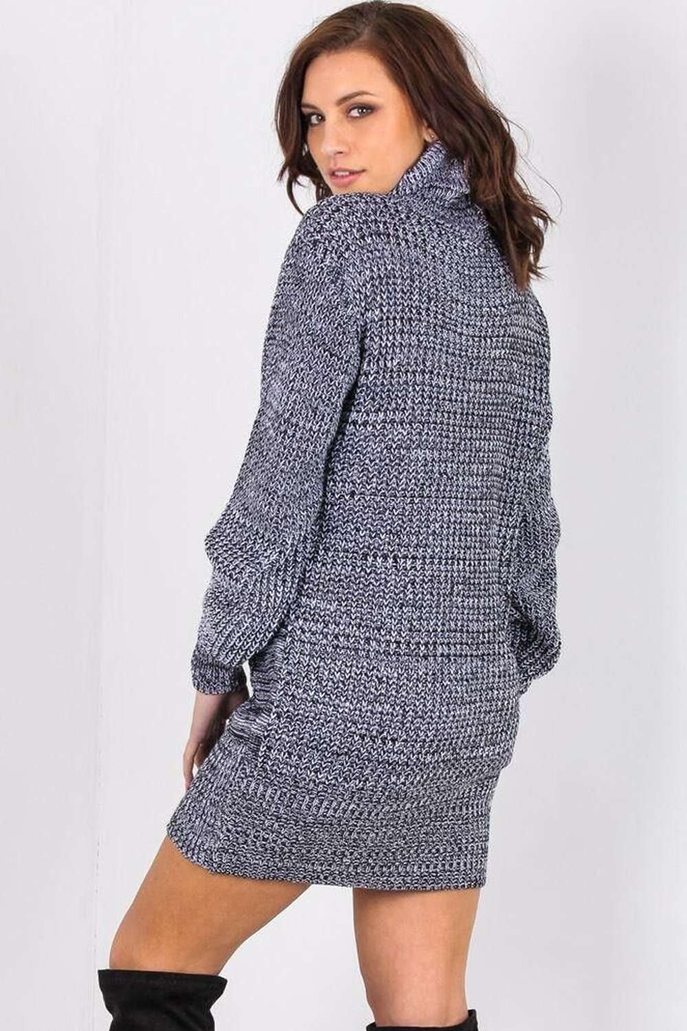 Long Sleeve Roll Neck Knitted Jumper Dress - bejealous-com