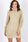 Long Sleeve Roll Neck Knitted Jumper Dress - bejealous-com