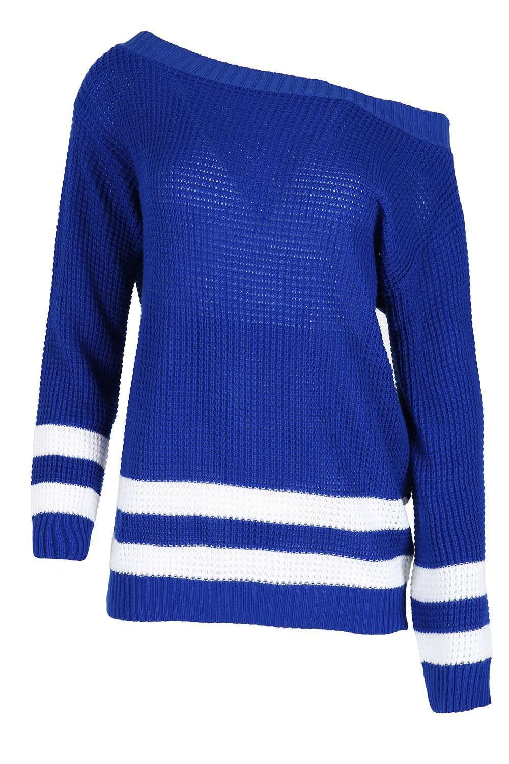 Elsa Off Shoulder Stripped Knitted Jumper - bejealous-com
