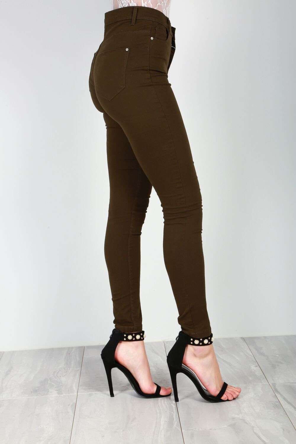 Esme High Waisted Khaki Skinny Fit Jeans - bejealous-com