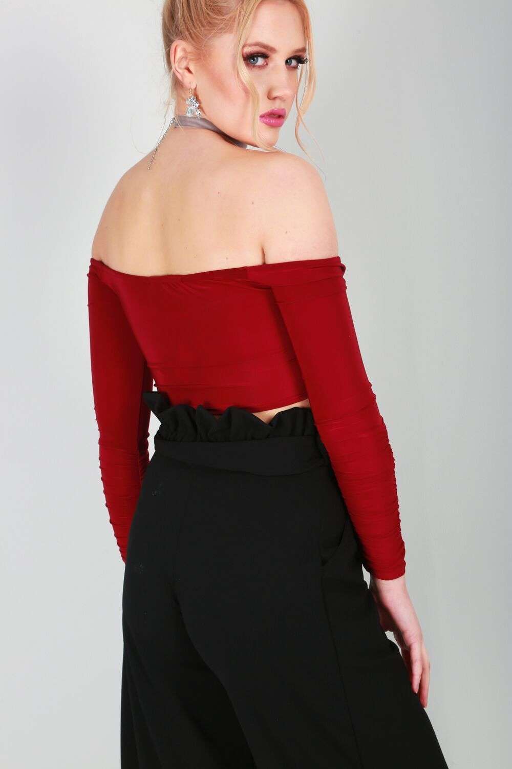 Eva Long Sleeve Ruched Wrap Crop Top - bejealous-com