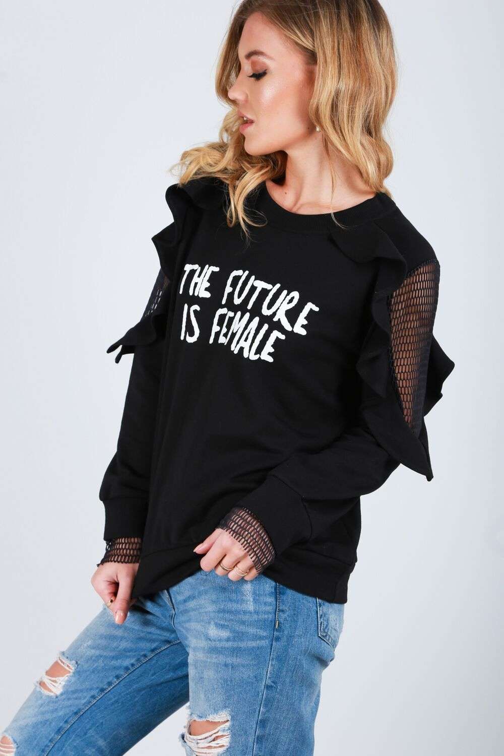 Evie Fishnet Slogan Sweater - bejealous-com