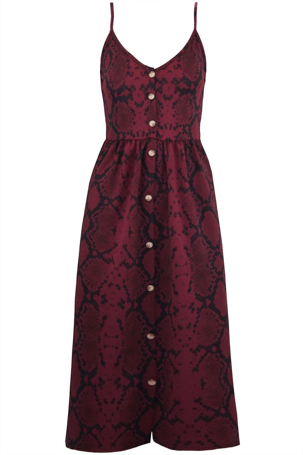 Strappy Button Embellished Snake Print Midi Dress - bejealous-com