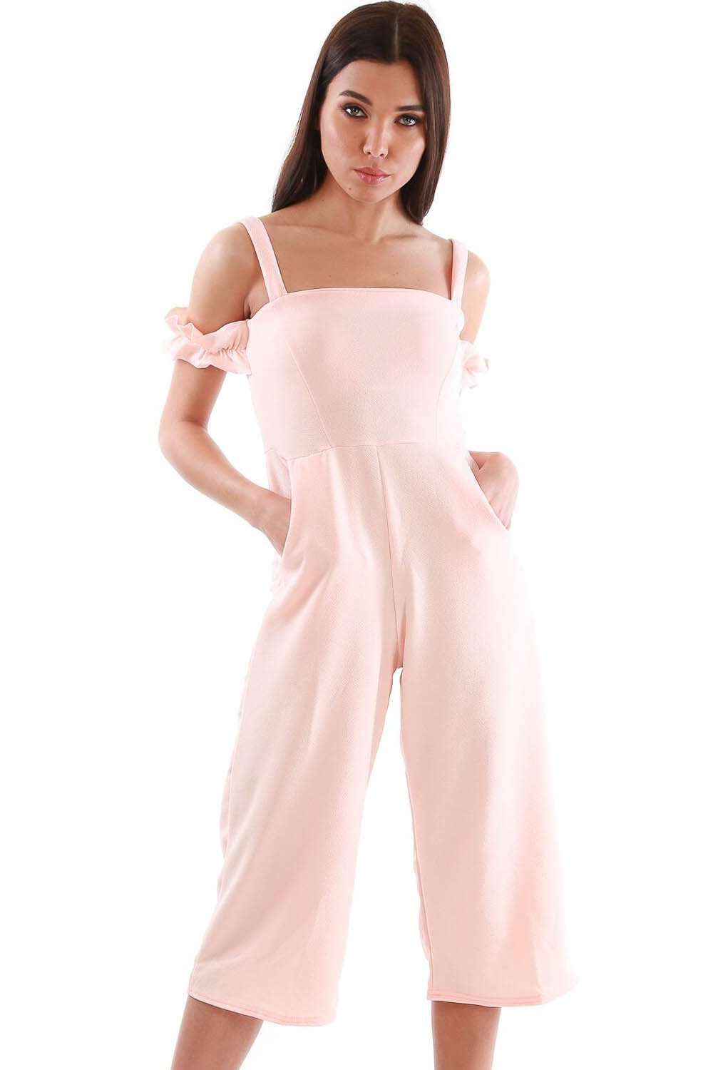 Freya Off Shoulder Culotte Leg Frilly Jumpsuit - bejealous-com