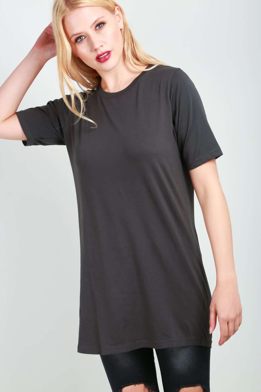 Georgia Charcoal Oversized Basic Tshirt Dress - bejealous-com