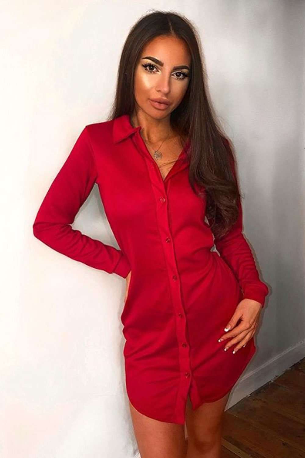 Georgia Long Sleeve Belted Mini Shirt Dress - bejealous-com