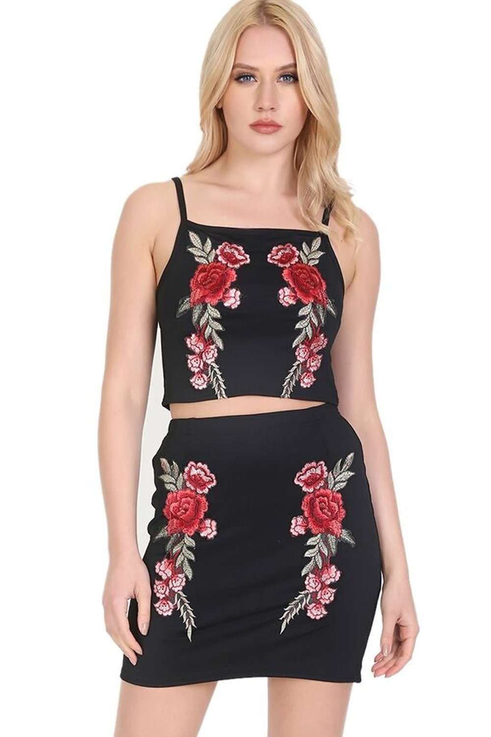Geraldine Floral Embroidered Skirt And Cami Top Set - bejealous-com
