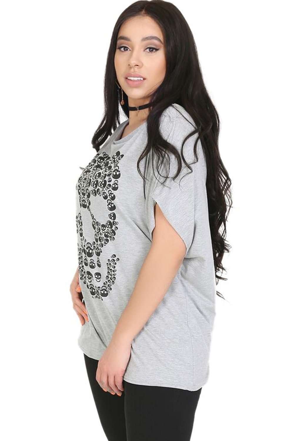 Hailie Plus Skull Print Oversize Tshirt - bejealous-com