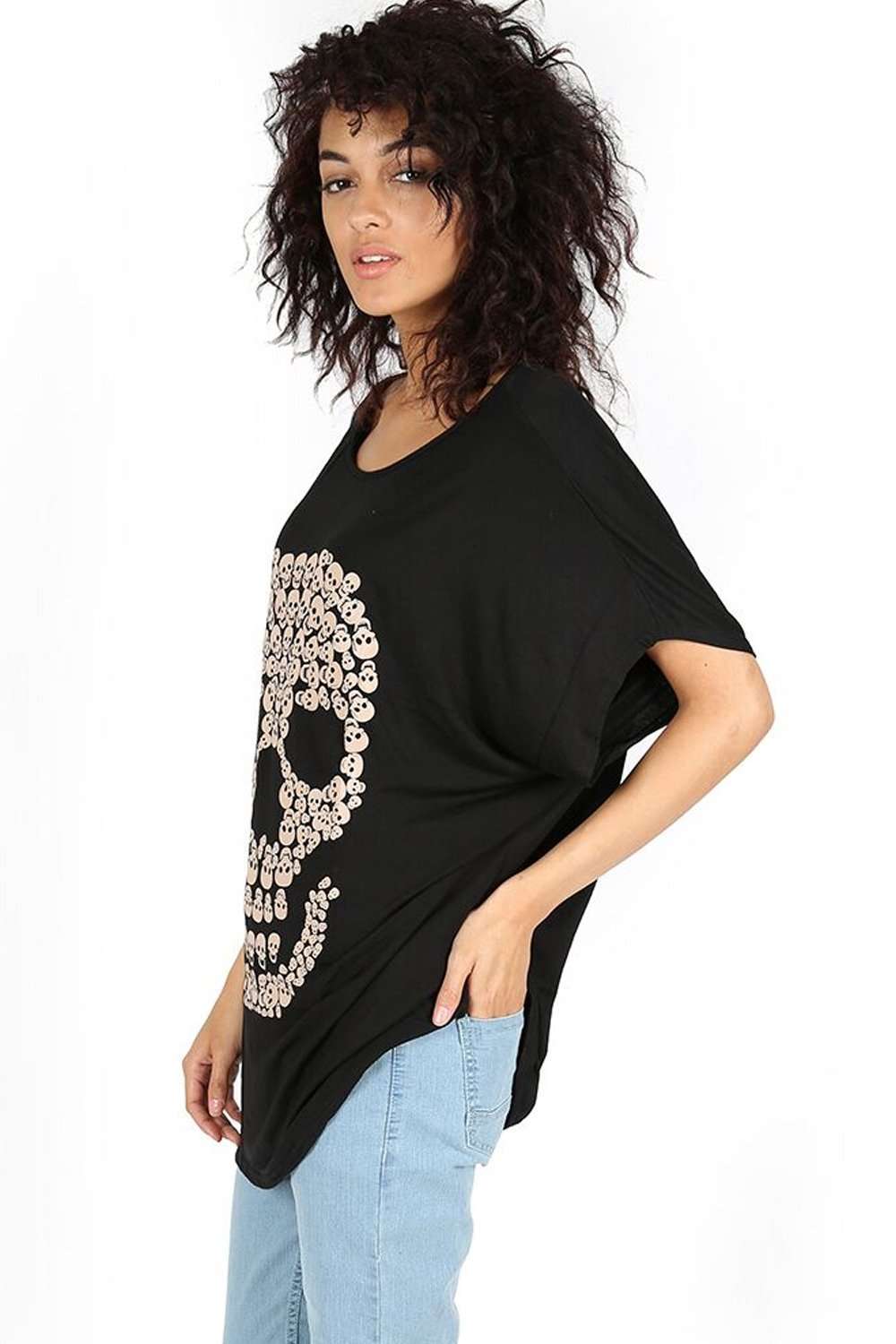 Hailie Plus Skull Print Oversize Tshirt - bejealous-com