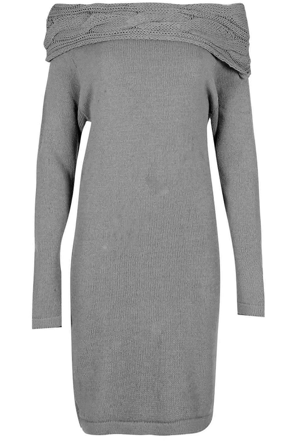Off Shoulder Beige Knitted Jumper Dress - bejealous-com