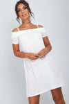 Hazel White Strappy Bardot Mini Slip Dress - bejealous-com