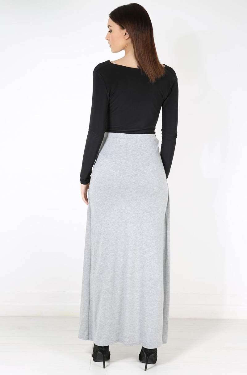 High Waisted Split Leg Grey Maxi Skirt - bejealous-com