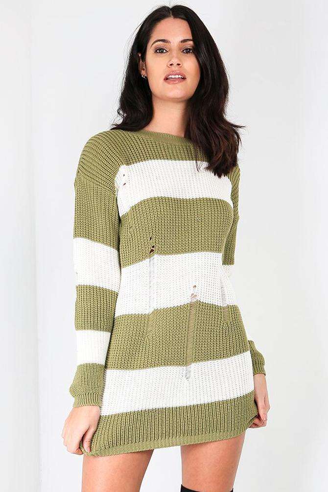 Striped Monochrome Knitted Jumper Dress - bejealous-com