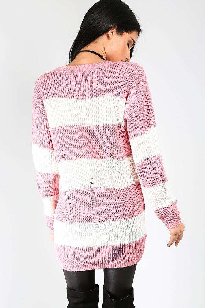 Long Sleeve Pink Striped Jumper Dress - bejealous-com