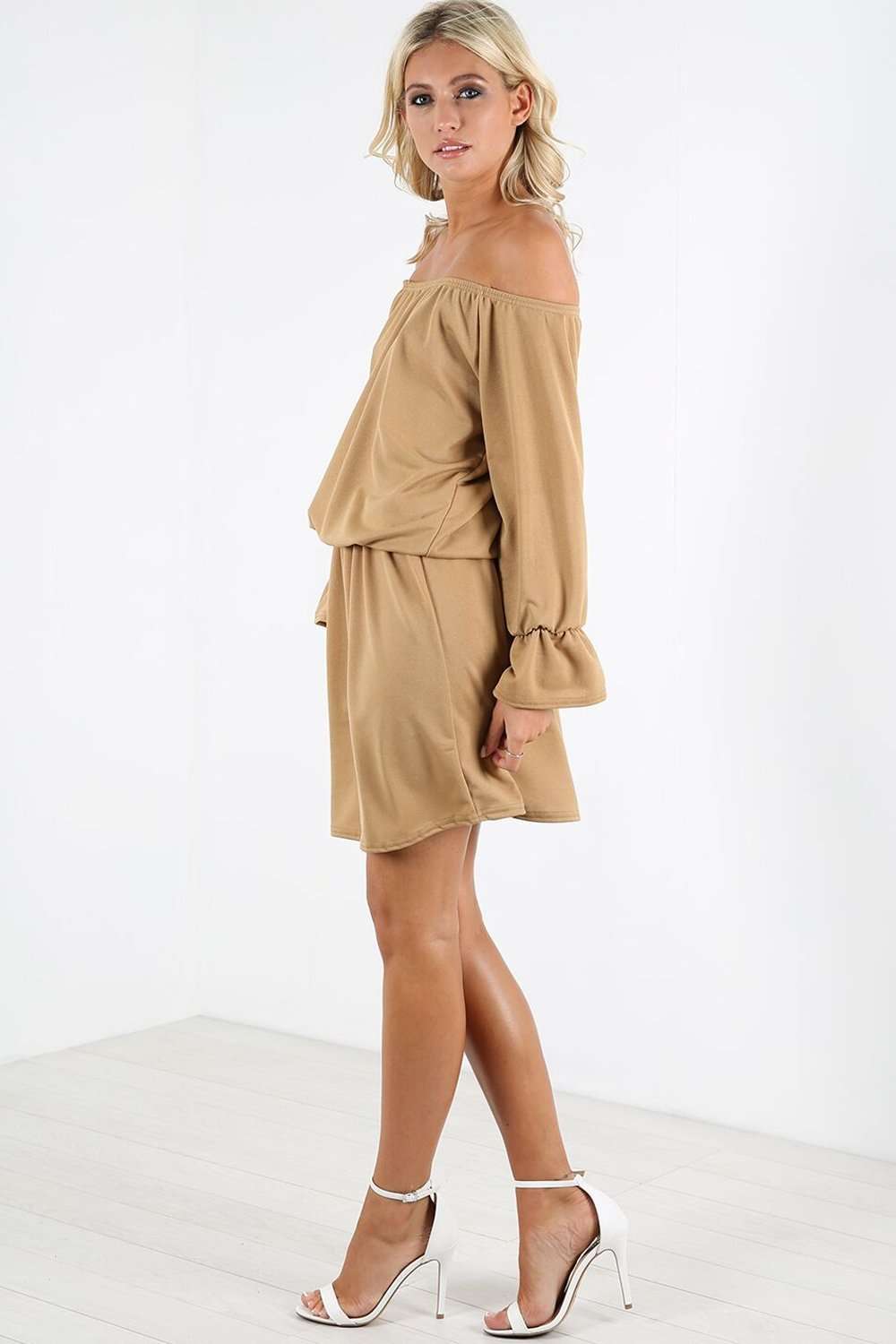 Janet Off Shoulder Long Sleeve Midi Dress - bejealous-com