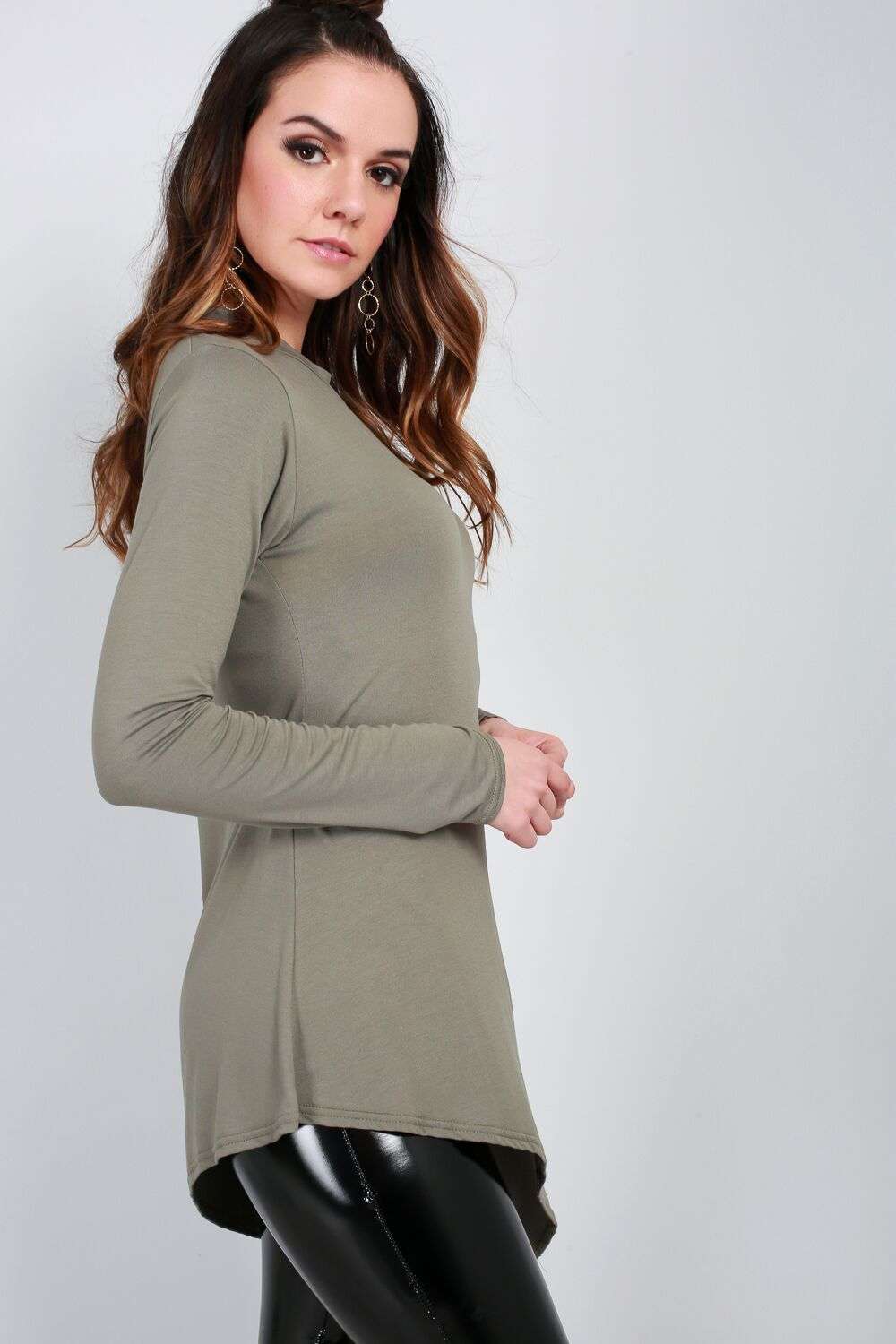 Jess Long Sleeve Slanted Hem Basic Jersey Top - bejealous-com