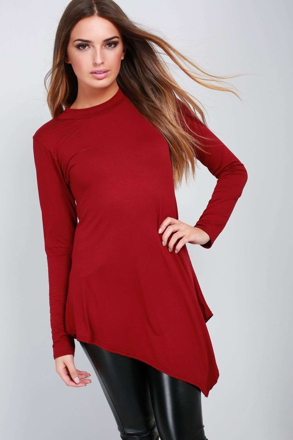 Jess Long Sleeve Slanted Hem Basic Jersey Top - bejealous-com