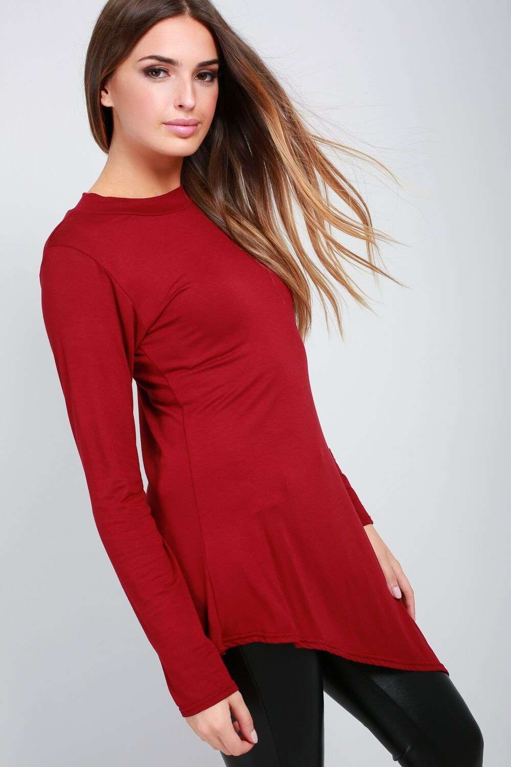 Jess Long Sleeve Slanted Hem Basic Jersey Top - bejealous-com