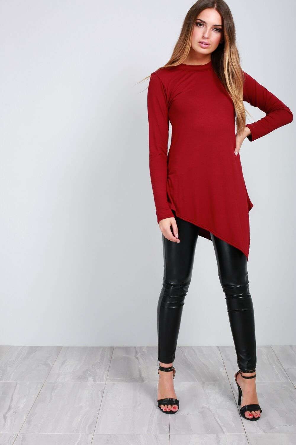Jess Long Sleeve Slanted Hem Basic Jersey Top - bejealous-com