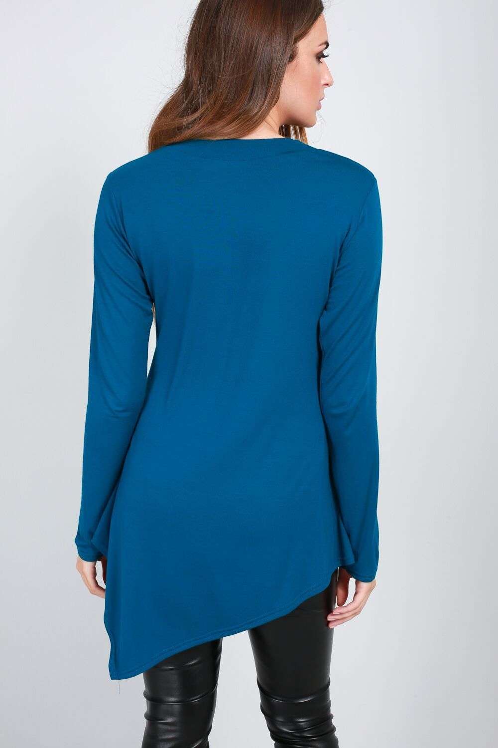 Jess Long Sleeve Slanted Hem Basic Jersey Top - bejealous-com
