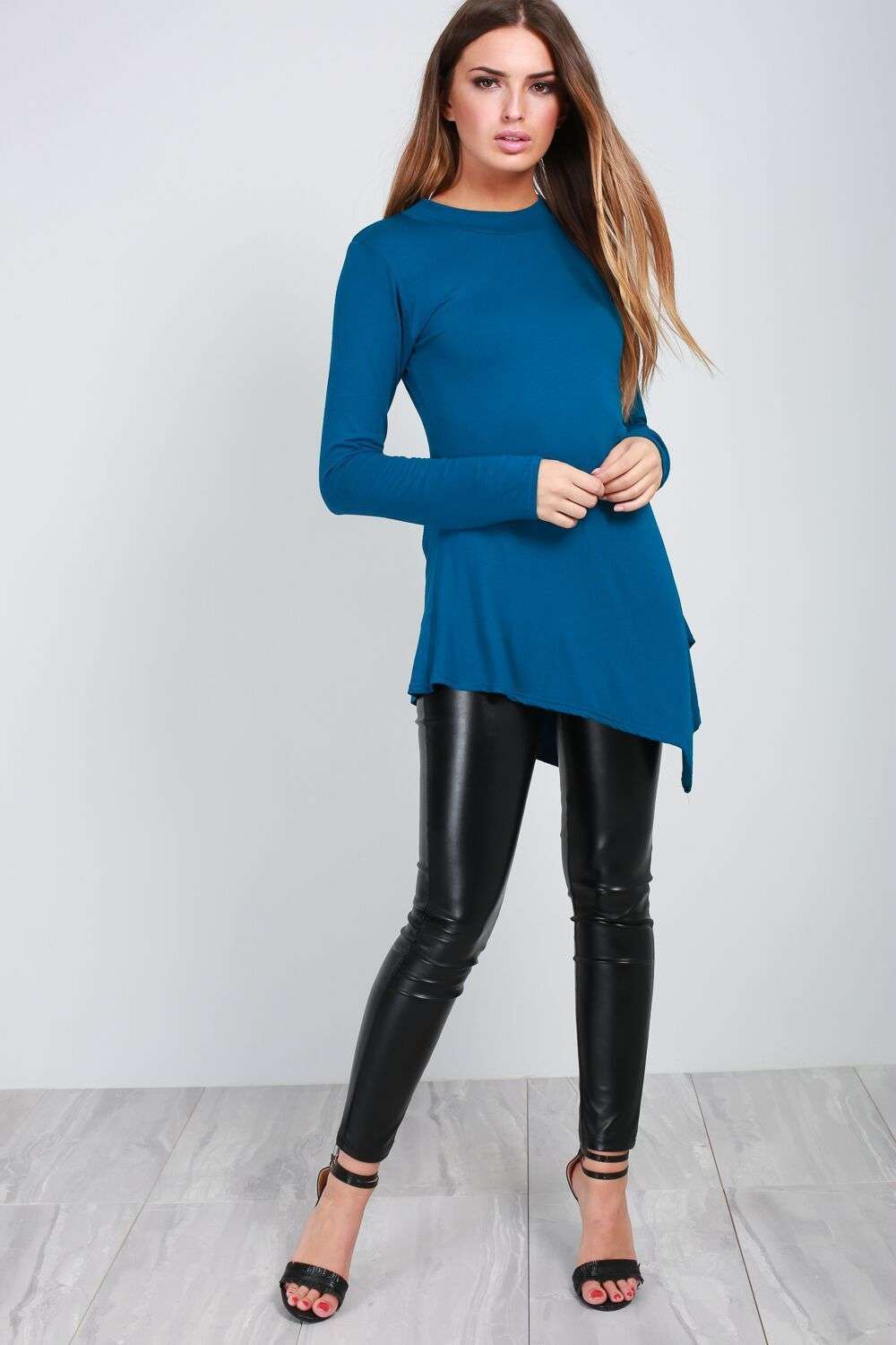 Jess Long Sleeve Slanted Hem Basic Jersey Top - bejealous-com