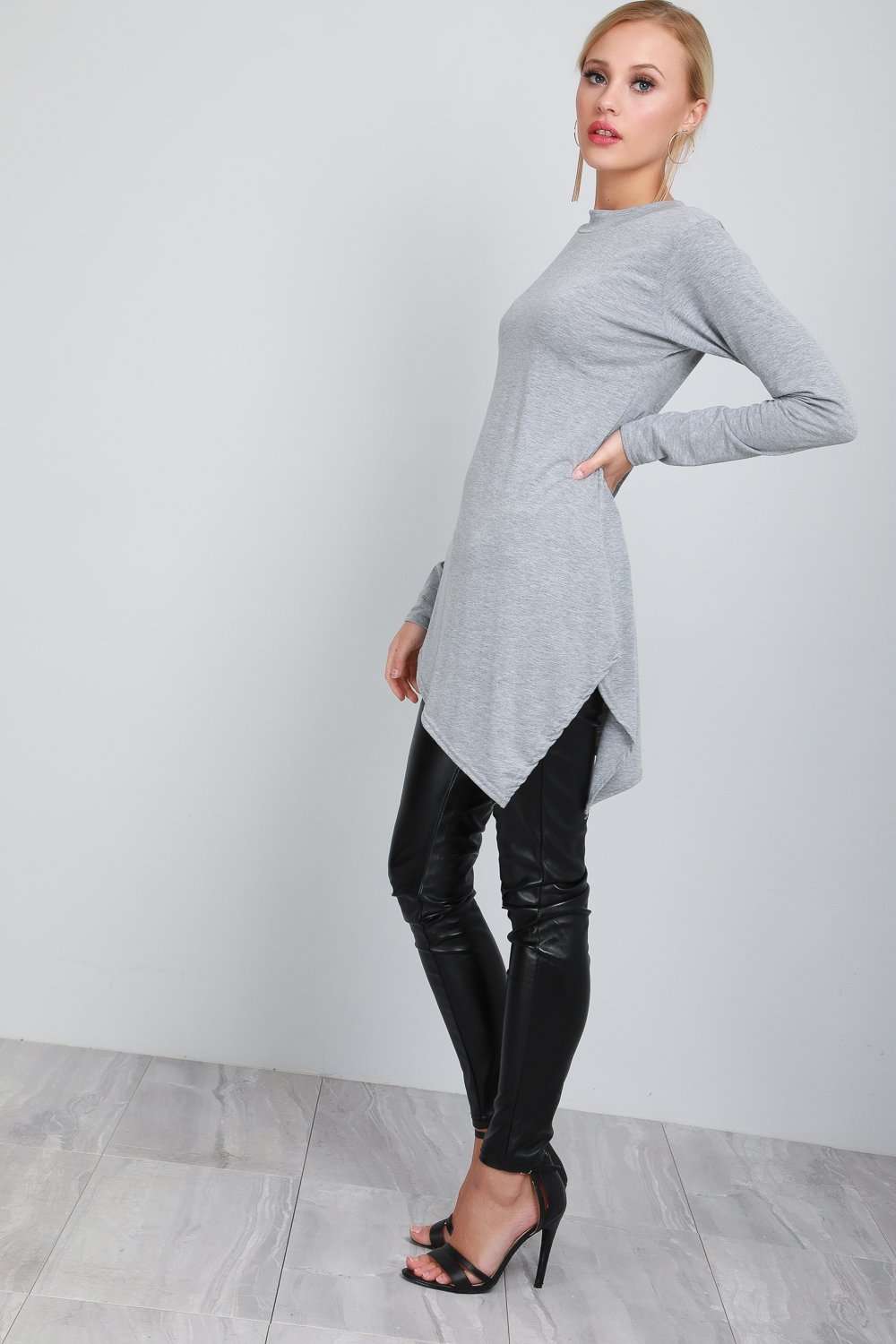 Jess Long Sleeve Slanted Hem Basic Jersey Top - bejealous-com