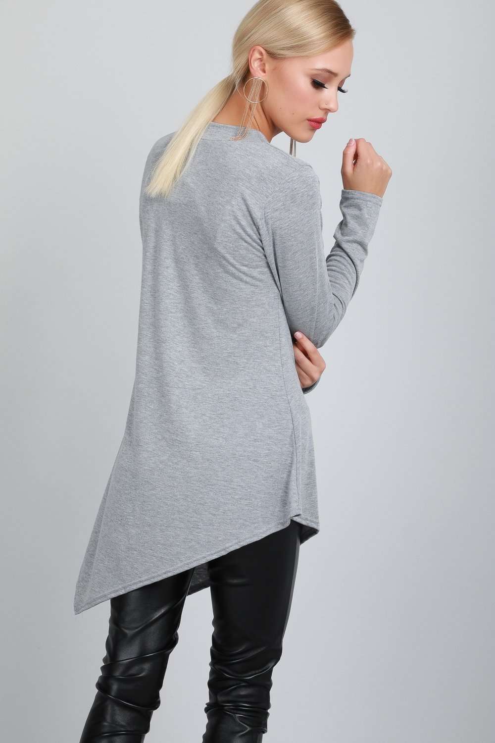 Jess Long Sleeve Slanted Hem Basic Jersey Top - bejealous-com