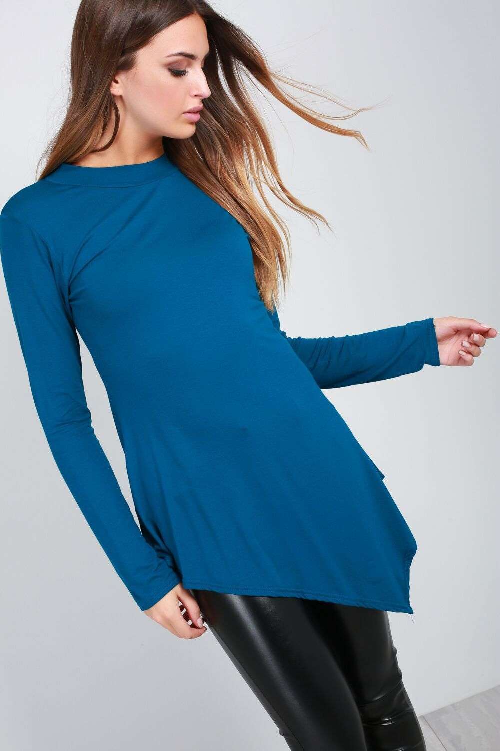 Jess Long Sleeve Slanted Hem Basic Jersey Top - bejealous-com