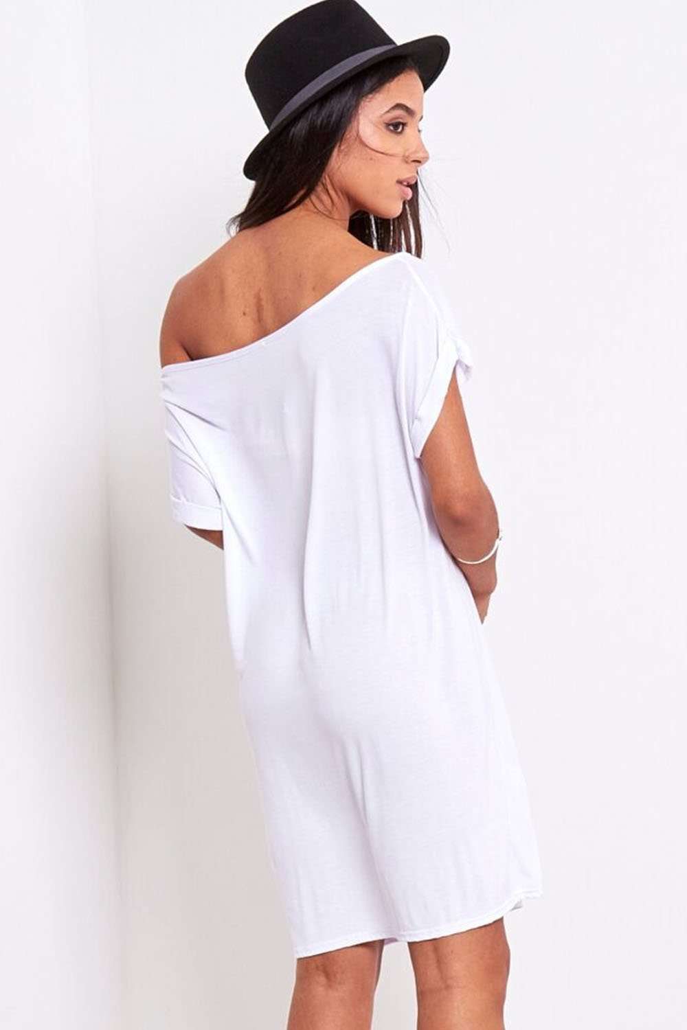 Khaki Off Shoulder Oversize Tshirt Dress - bejealous-com