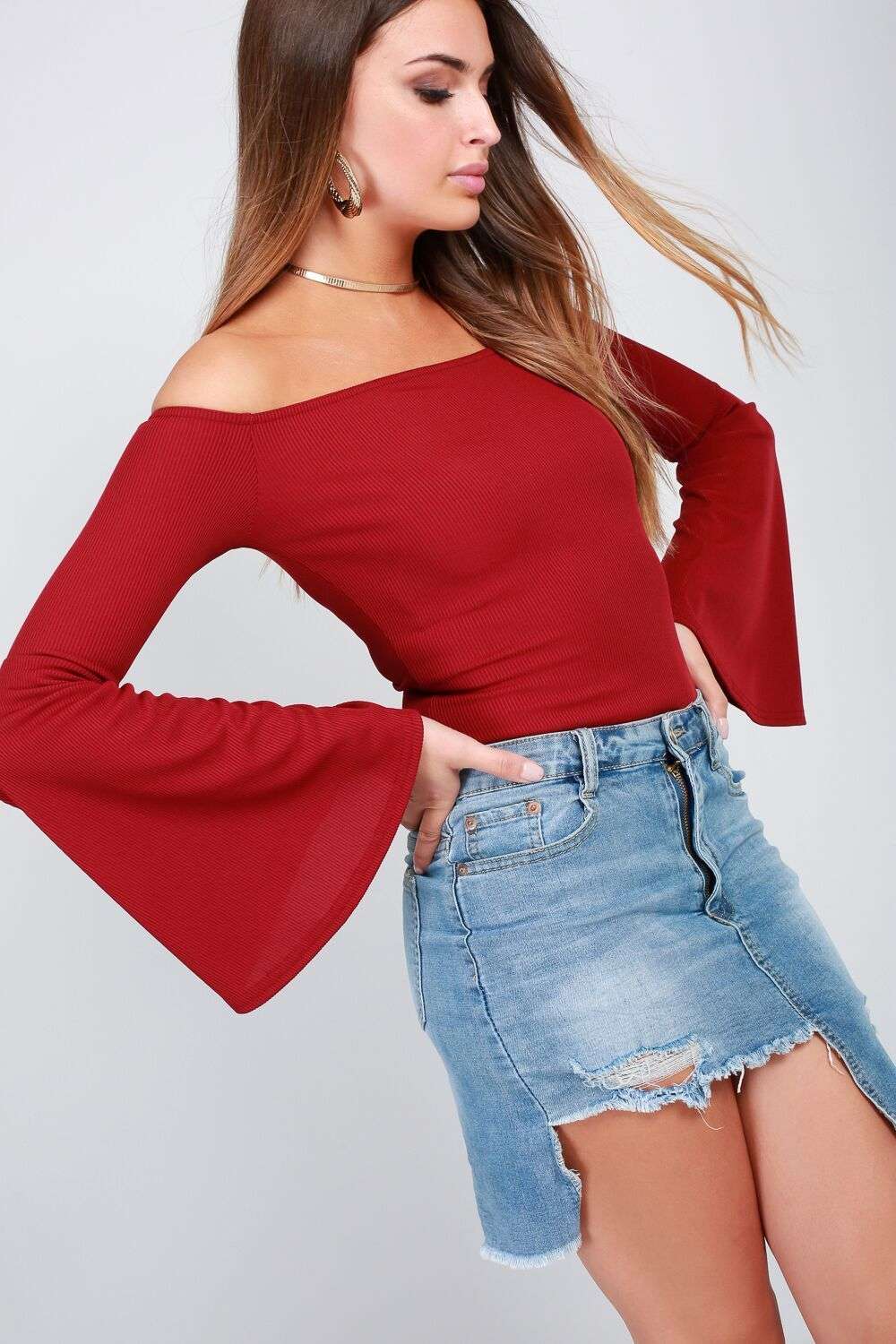 Katie Flare Sleeve Ribbed Knit Bodysuit - bejealous-com