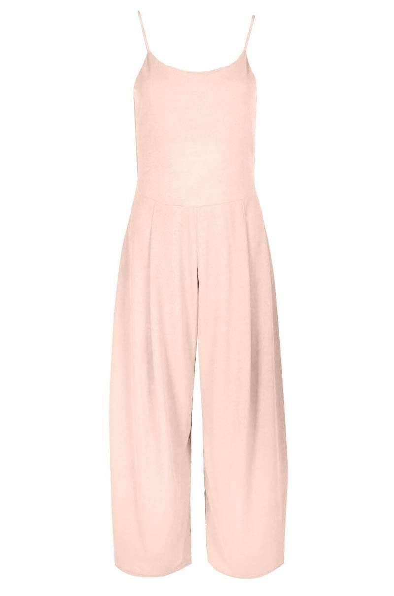 Khaki Open Back Strappy Cropped Culotte Basic Jumpsuit - bejealous-com