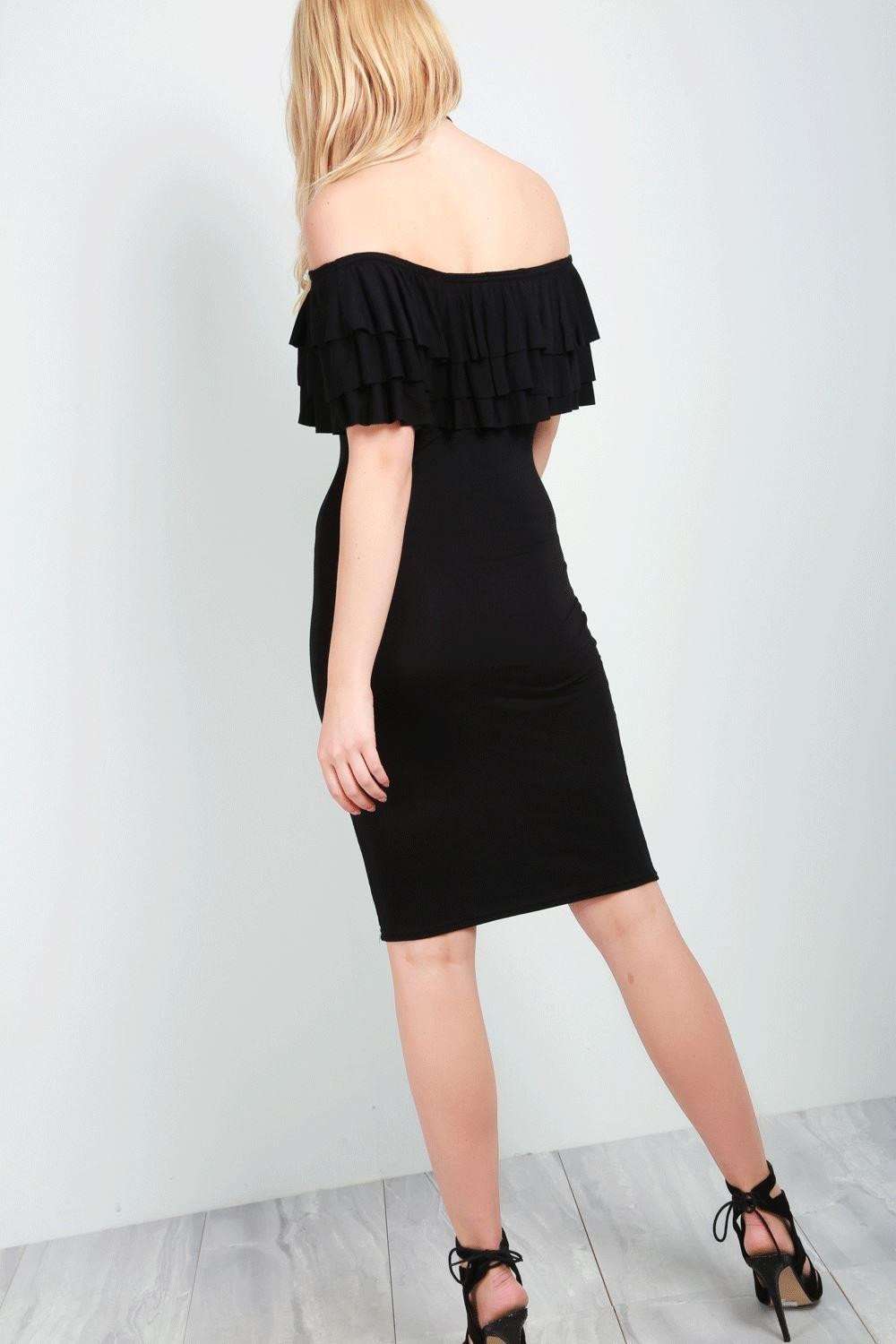Plus Size Bardot Tiered Frill Bodycon Midi Dress - bejealous-com