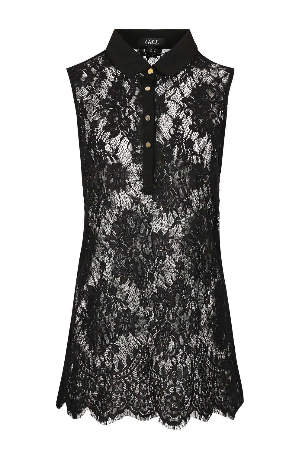 Layla Floral Lace Sleeveless Sheer Shirt - bejealous-com
