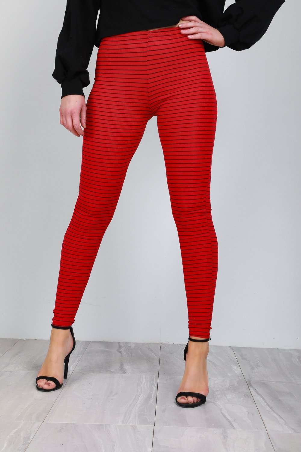 Monochrome High Waisted Stretch Striped Leggings - bejealous-com