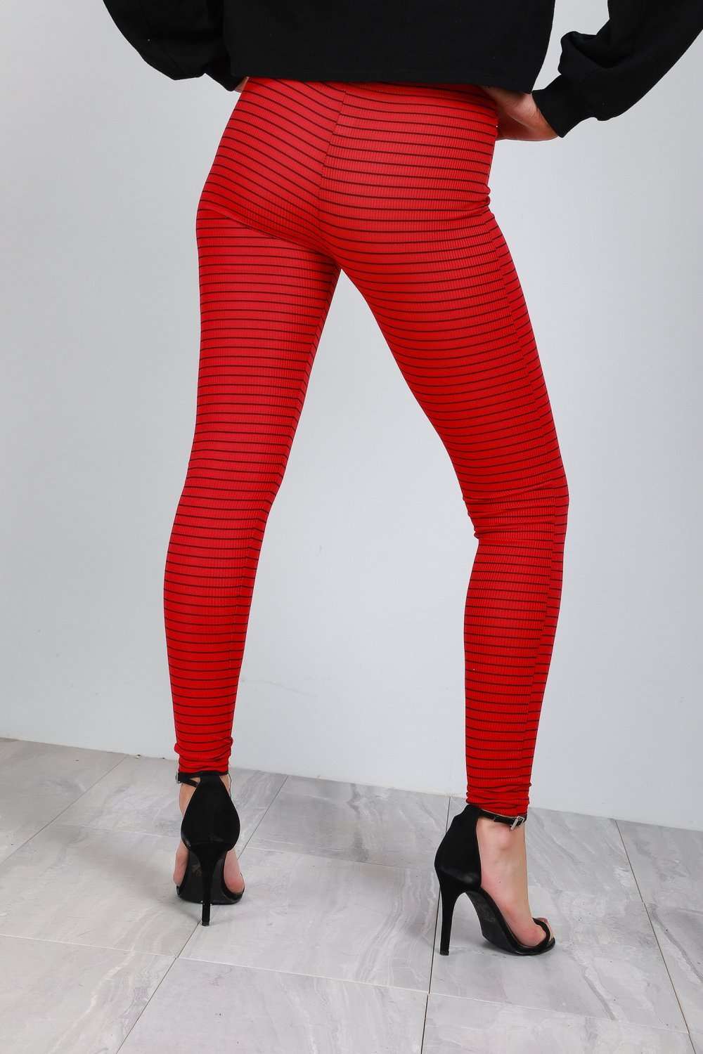 Monochrome High Waisted Stretch Striped Leggings - bejealous-com