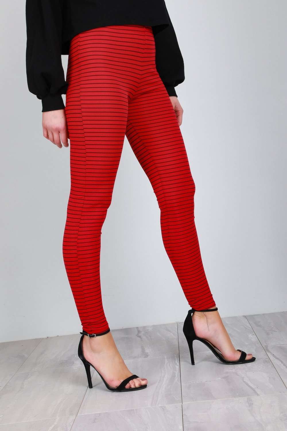 Monochrome High Waisted Stretch Striped Leggings - bejealous-com
