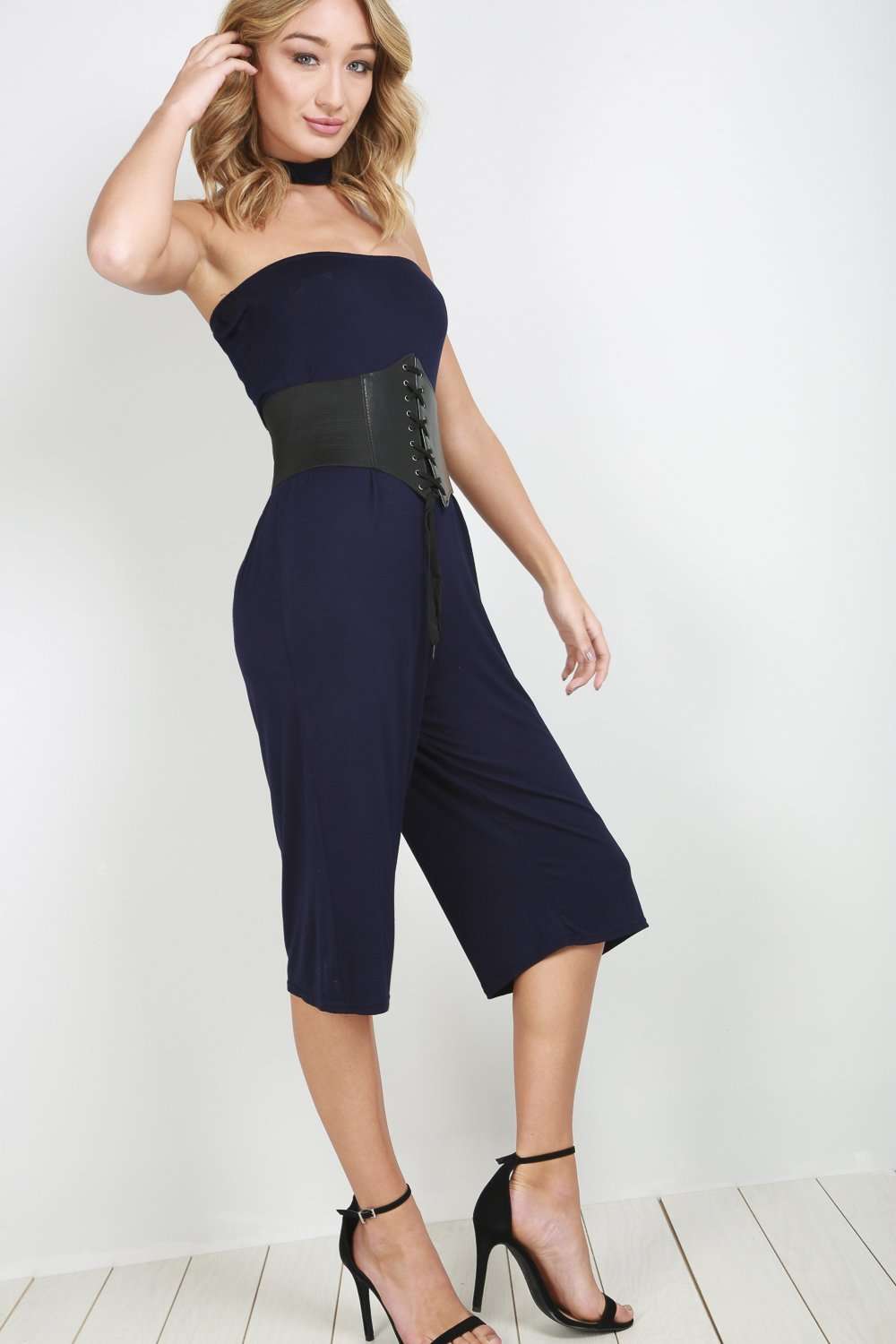 Lissia Choker Neck Cropped Leg Bandeau Jumpsuit - bejealous-com