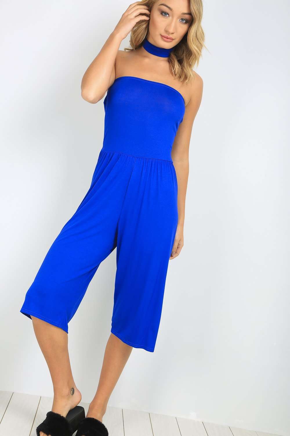 Lissia Choker Neck Cropped Leg Bandeau Jumpsuit - bejealous-com
