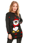 Long Sleeve Christmas Penguin Oversized Knitted Jumper - bejealous-com