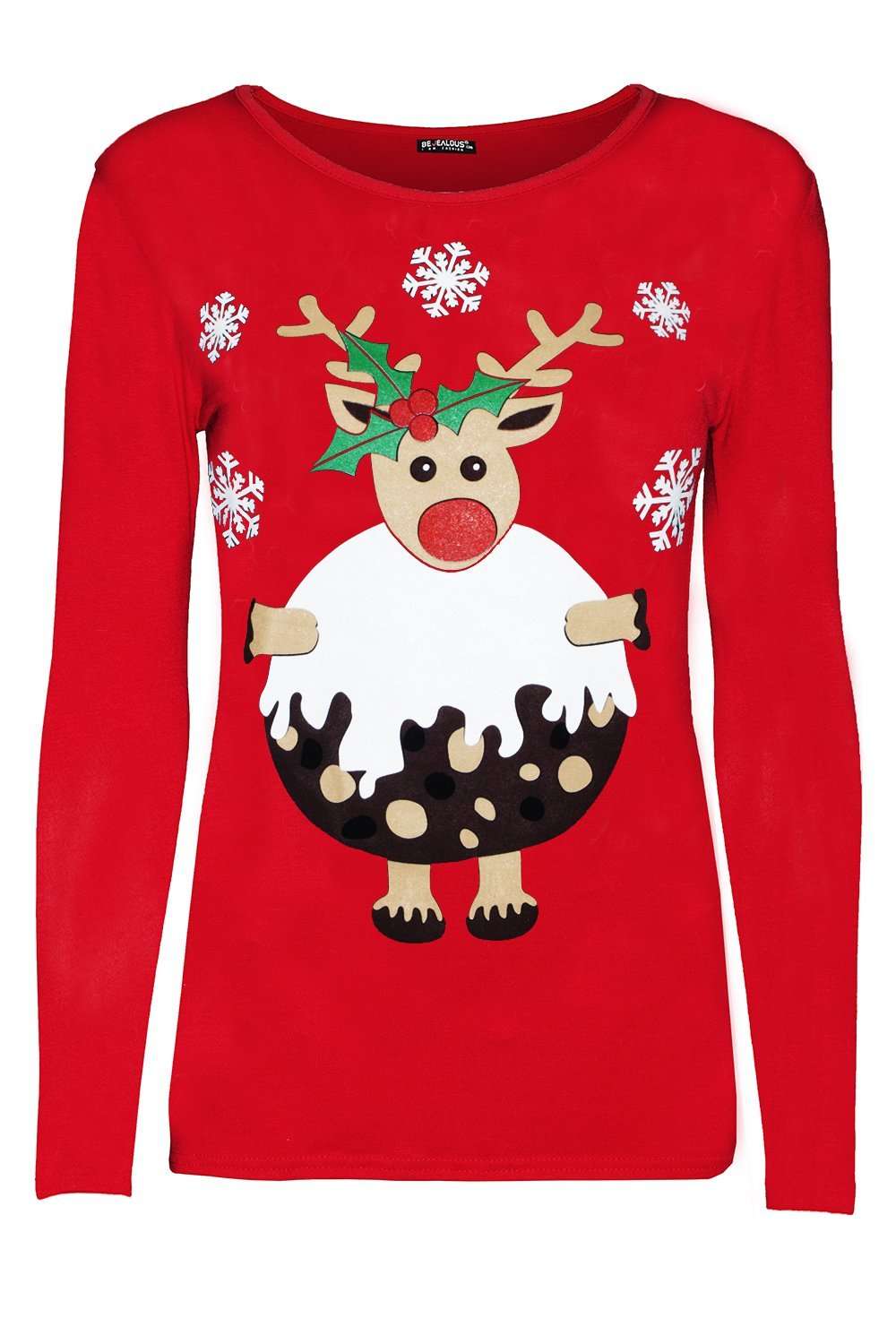 Long Sleeve Christmas Pudding Print Tshirt - bejealous-com